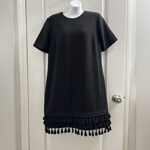 Zara Black Sheath Mini Dress with 3 rows of tassels at hem size Medium